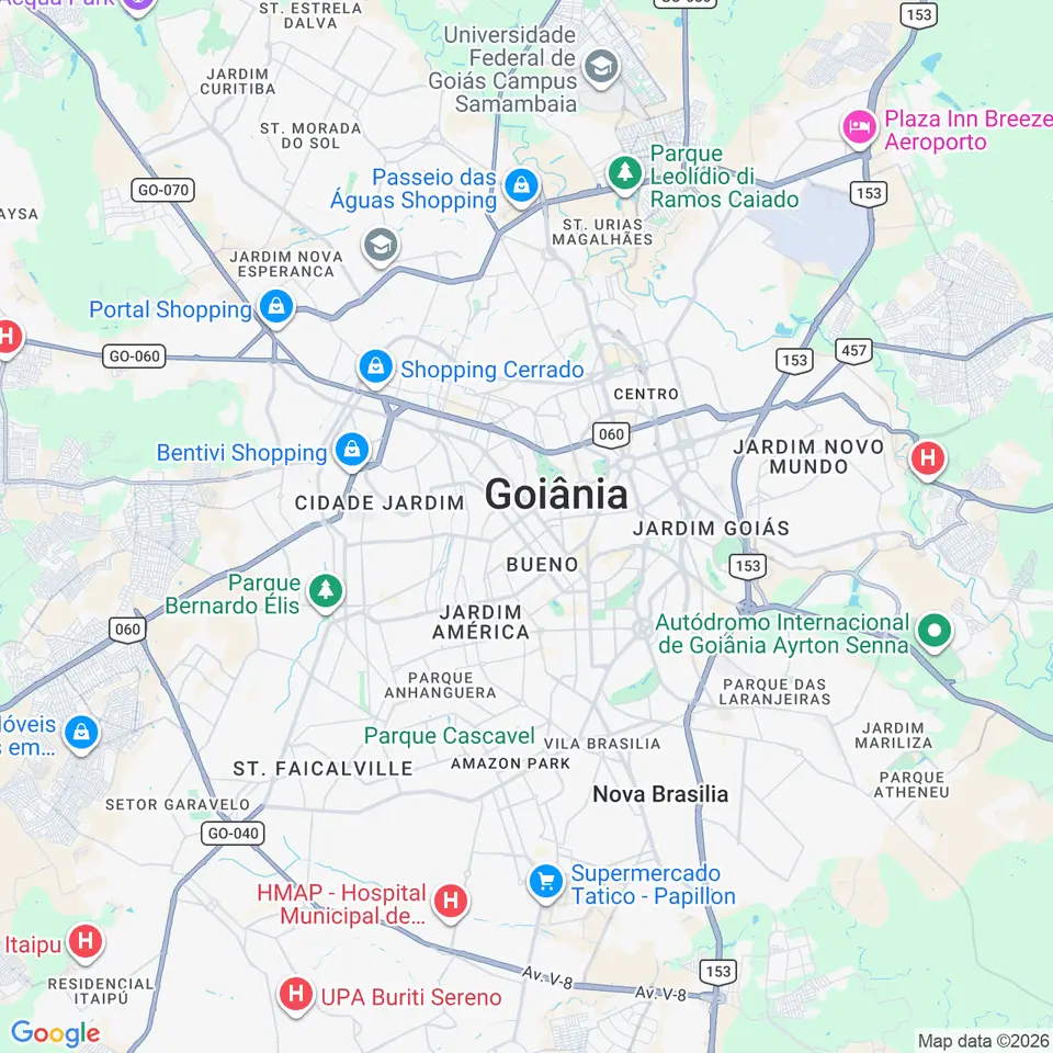 Mapa de Goiânia com o Setor Bueno, onde fica o Sense